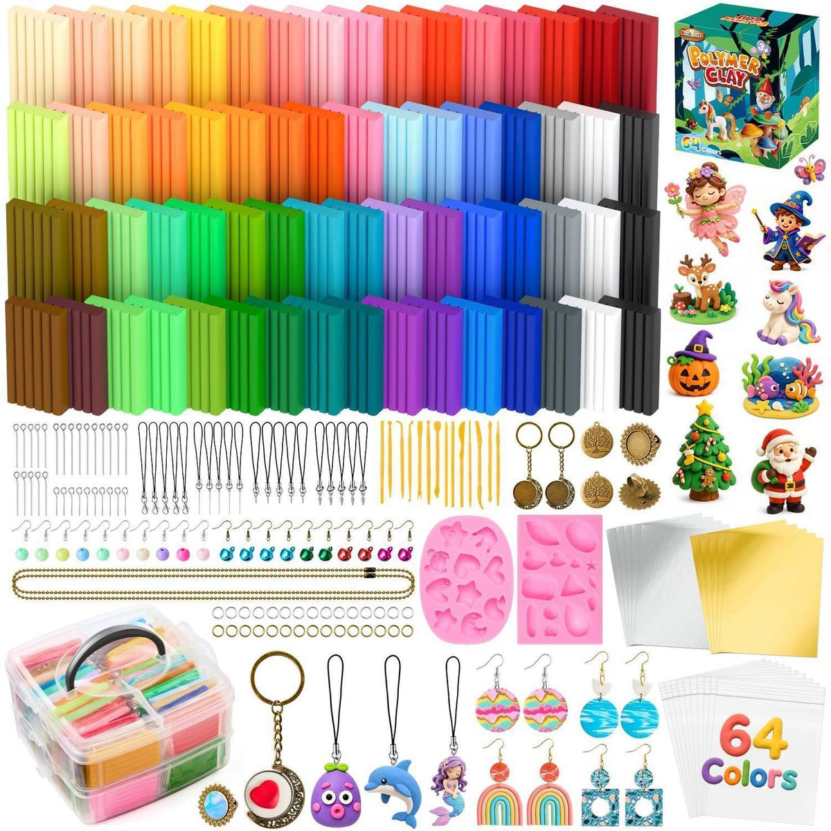 64 Farben Polymer Clay Set mit Box & Zubehör für kreative DIY Projekte