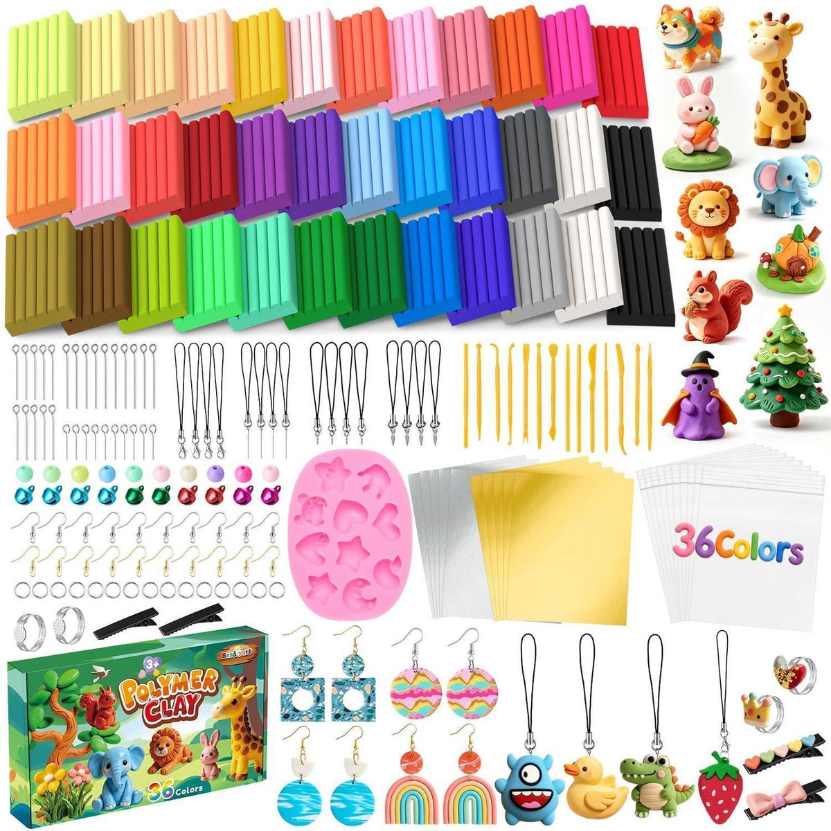 Polymer Clay Set 36 Farben – Modellierton mit Zubehör für Schmuck