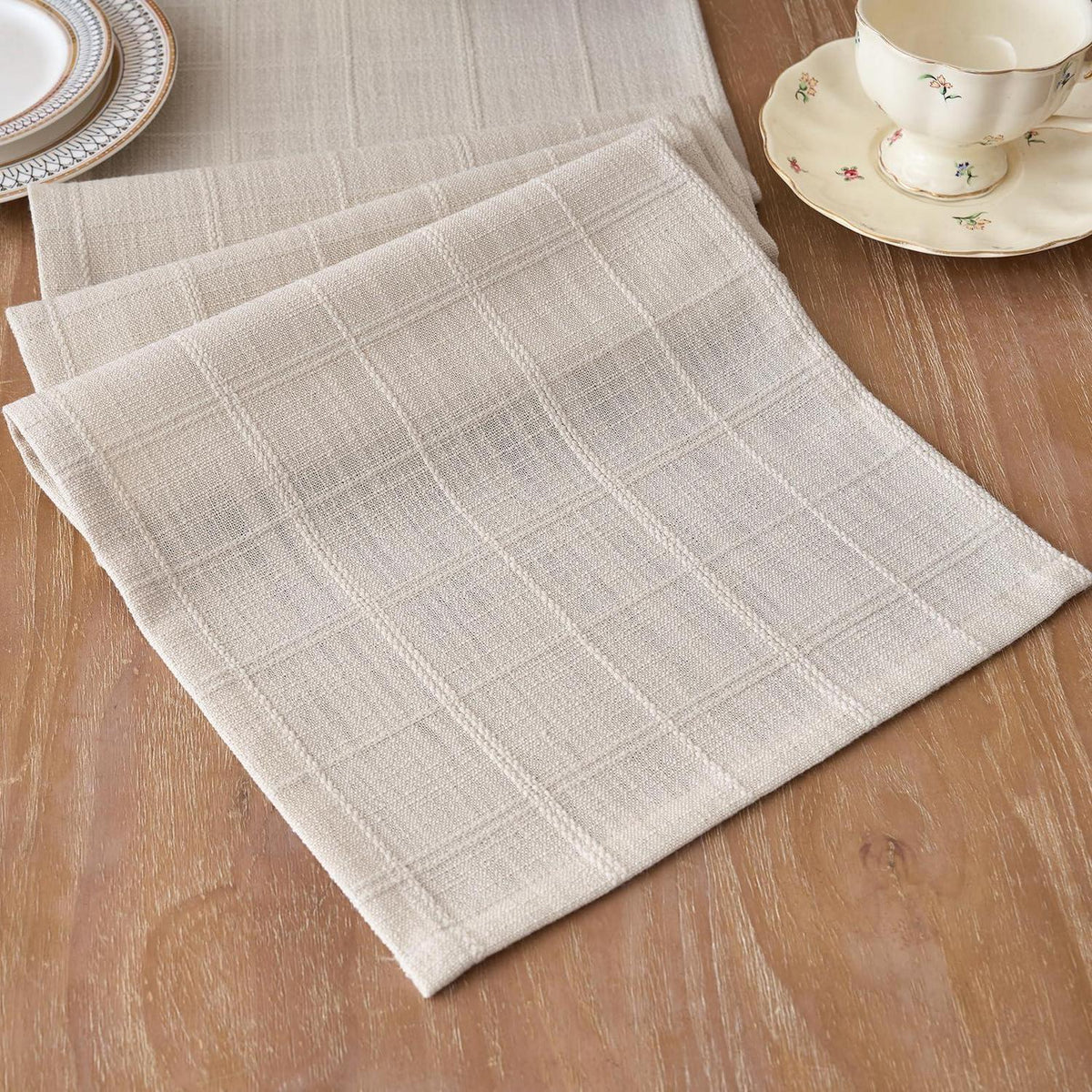 Tischläufer Beige Kariert Baumwolle Leinen Jacquard 30x80 cm
