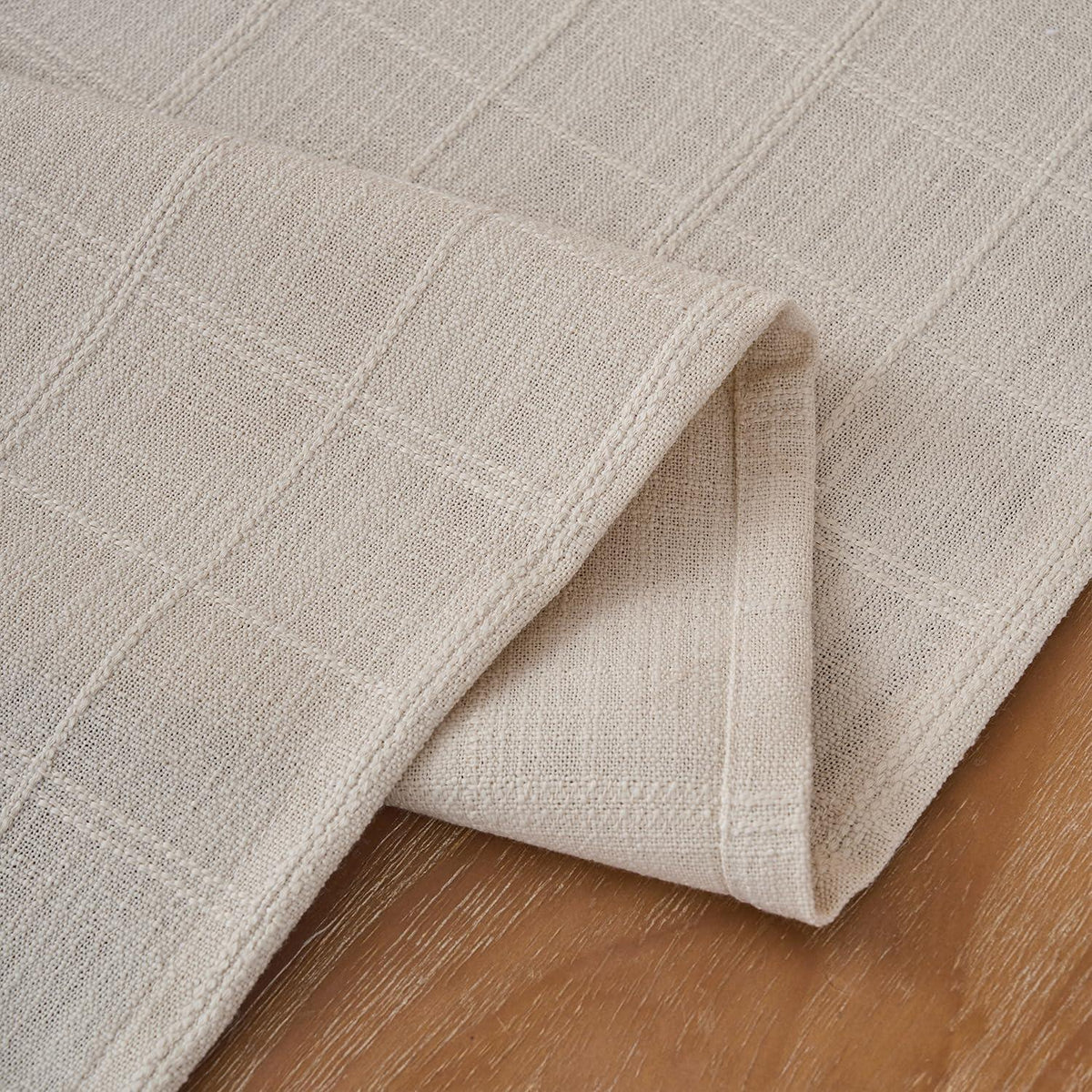 Tischläufer Beige Kariert Baumwolle Leinen Jacquard 30x80 cm