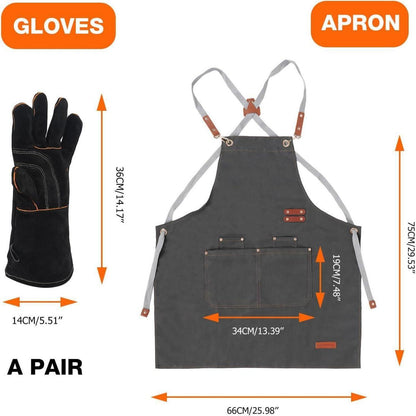 Hitzebeständige Grillhandschuhe & Schürze mit Taschen