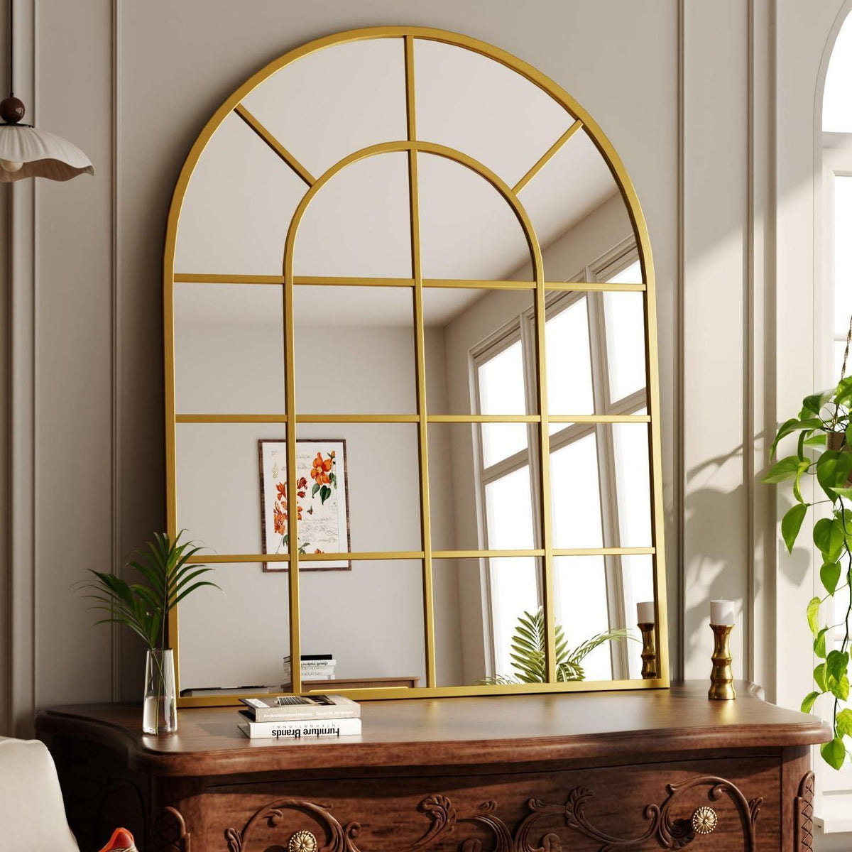 Goldener Wandspiegel mit Gitter 76 x 122 cm