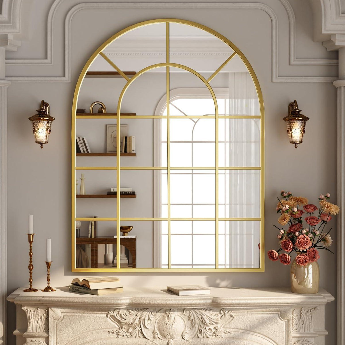 Goldener Wandspiegel mit Gitter 76 x 122 cm