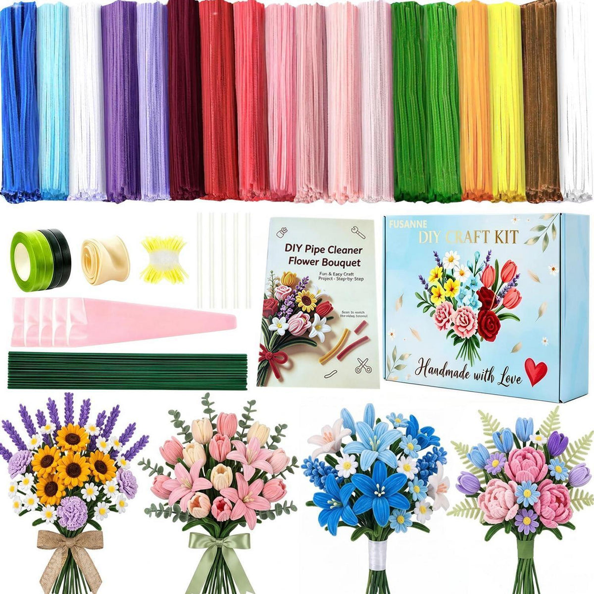 Pfeifenreiniger Blumen Set | 1000tlg. Bastelset für kreative Blumen