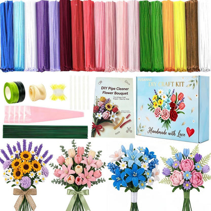 Pfeifenreiniger Blumen Set | 1000tlg. Bastelset für kreative Blumen