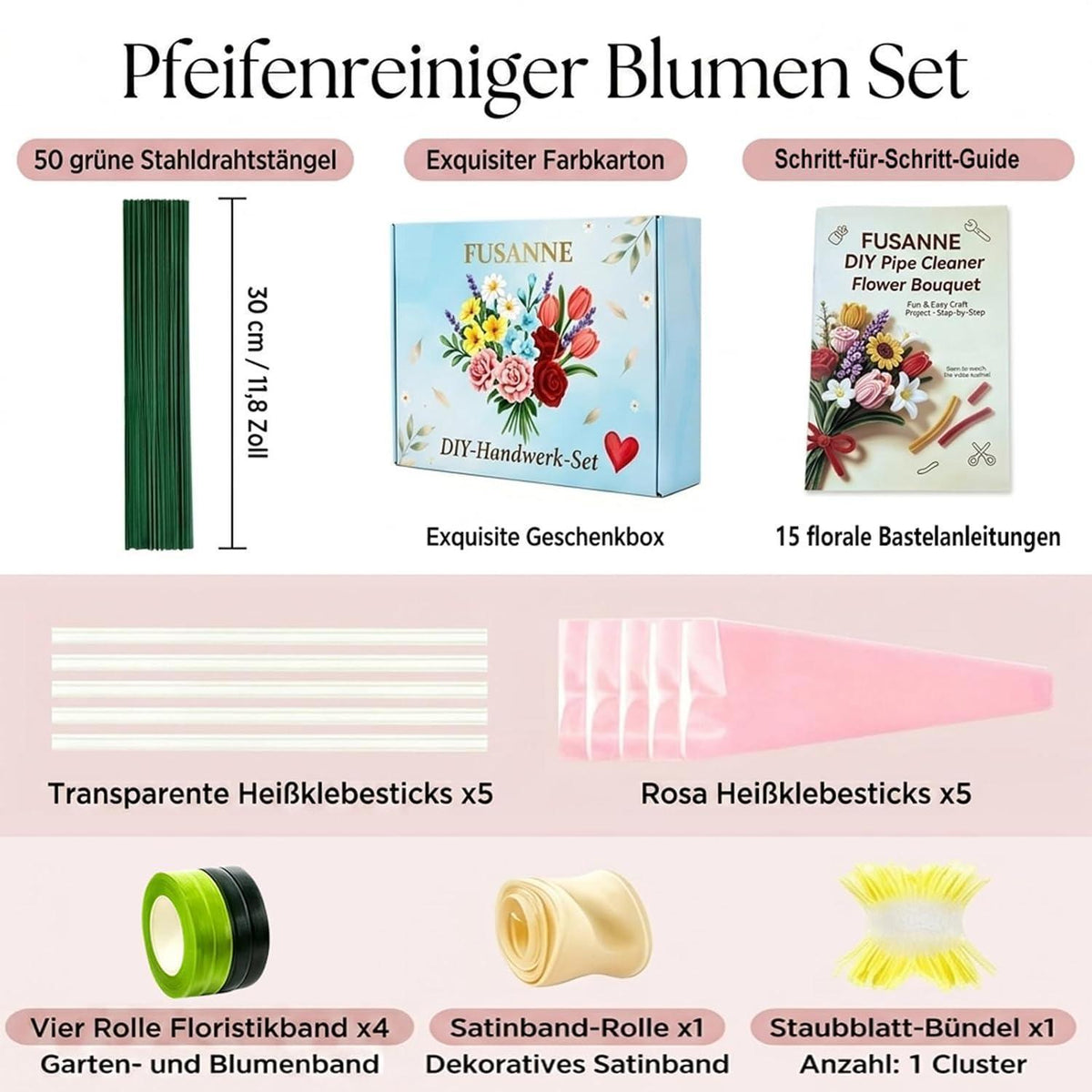 Pfeifenreiniger Blumen Set | 1000tlg. Bastelset für kreative Blumen