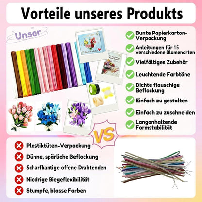 Pfeifenreiniger Blumen Set | 1000tlg. Bastelset für kreative Blumen