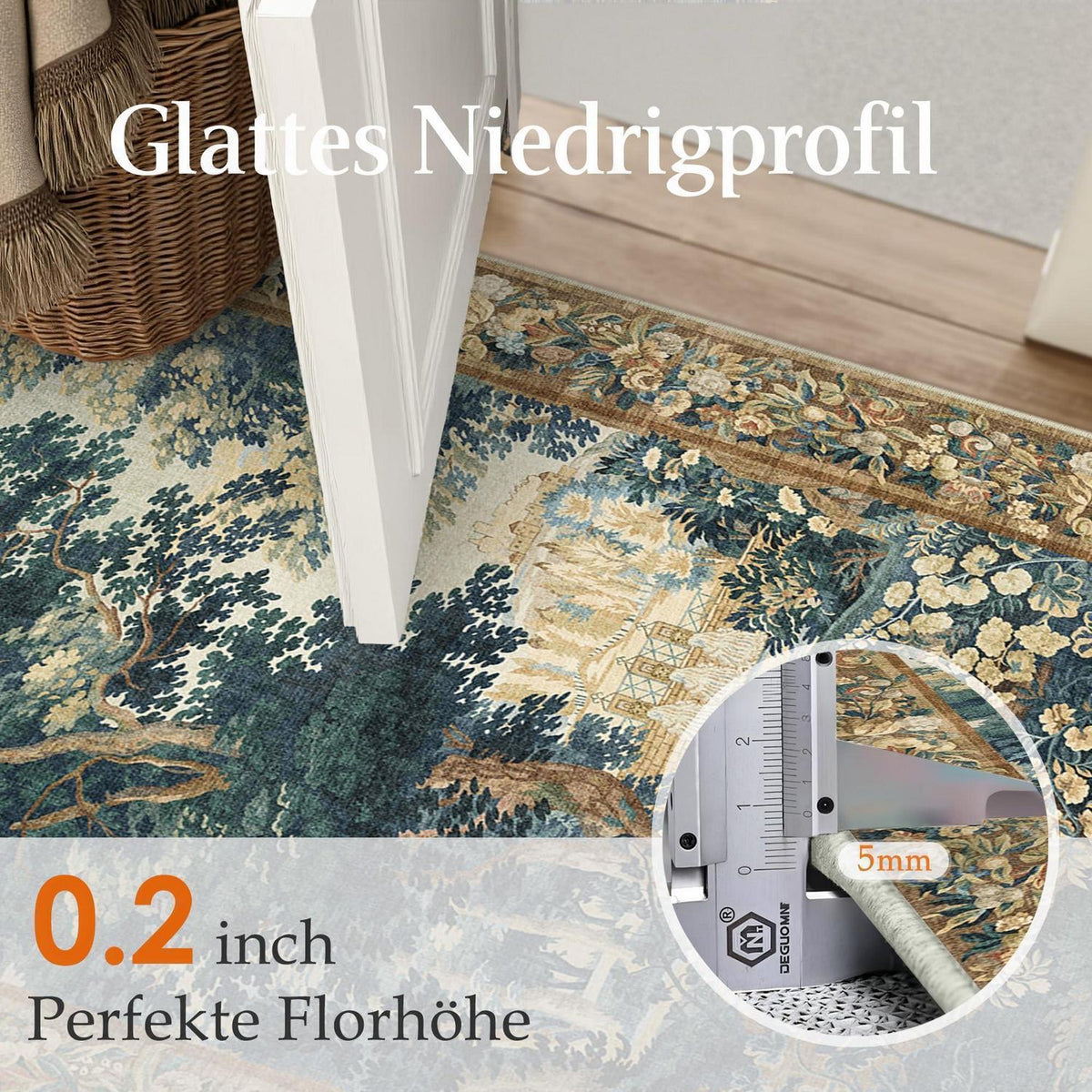 Vintage Teppich 160x230cm – Bunt & Waschbar für Wohnzimmer