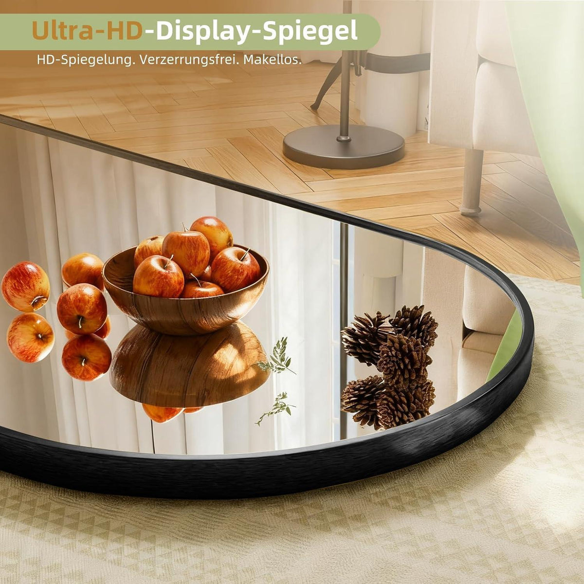 Großer Bogenförmiger Standspiegel – Schwarz 180x75cm, Sicherheitsglas