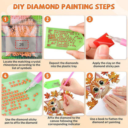 Diamantmalerei Anhänger Katze Ahornblatt – DIY Fensterbild für Herbst
