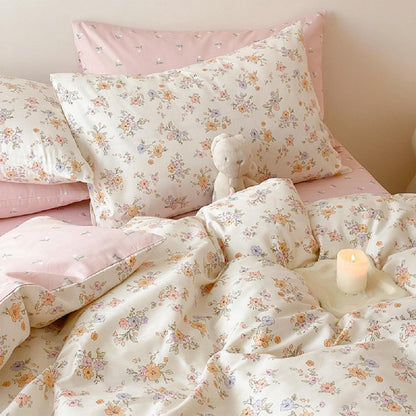 Blumen Bettwäsche-Set Rosa Creme 155x220cm | Mikrofaser
