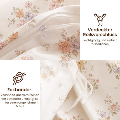 Blumen Bettwäsche-Set Rosa Creme 155x220cm | Mikrofaser