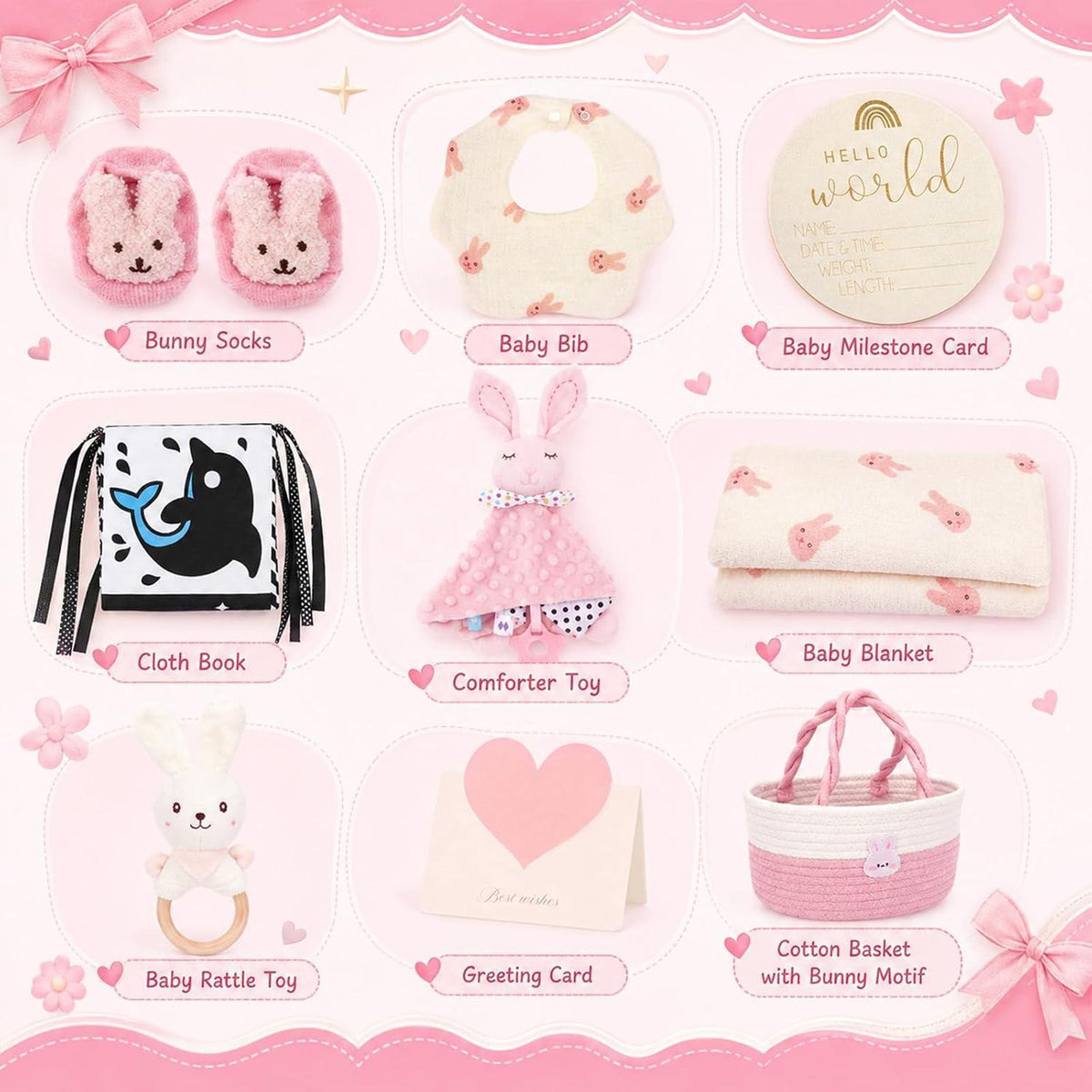 9-teiliges Baby Geschenkset mit Korb – Perfekte Erstausstattung