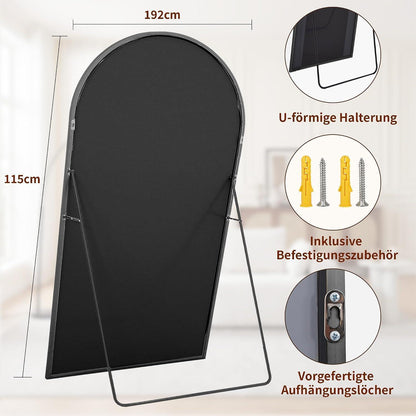 Großer Bogen-Standspiegel 192x115 cm – Steh- & Wandspiegel Schwarz