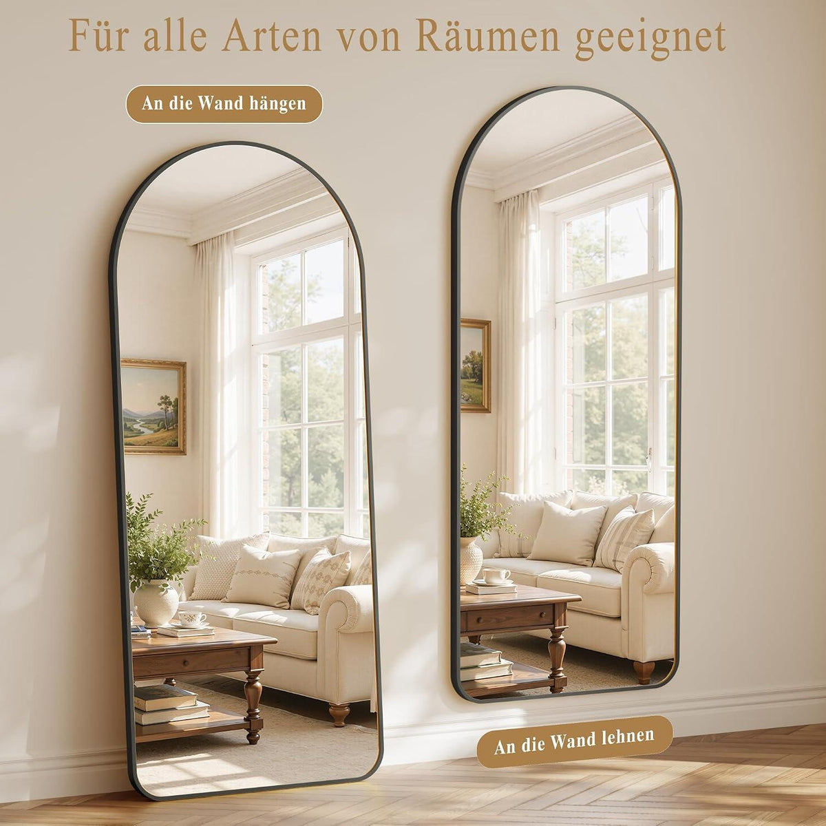 Großer Ganzkörperspiegel mit Aluminiumrahmen – Stehend, Hängend, Lehnend