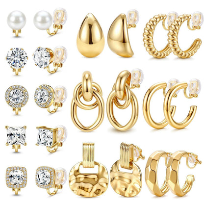 11 Paar Ohrclips Damen Ohne Ohrlöcher | Zirkonia & 14K Gold Optik