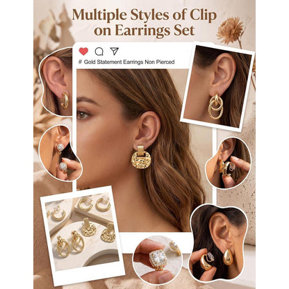11 Paar Ohrclips Damen Ohne Ohrlöcher | Zirkonia & 14K Gold Optik