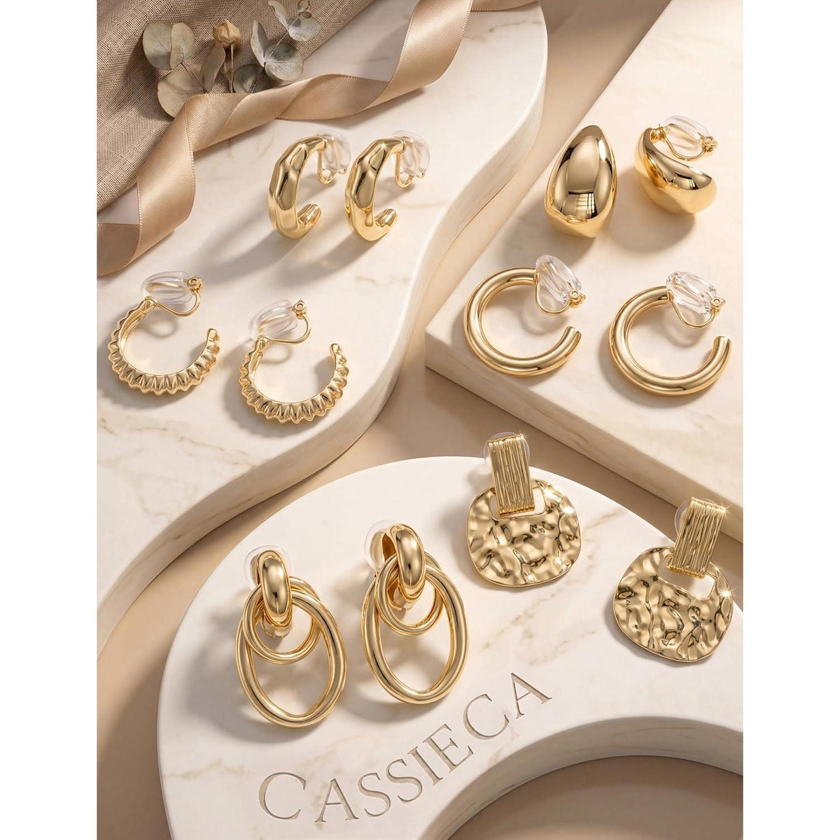 11 Paar Ohrclips Damen Ohne Ohrlöcher | Zirkonia & 14K Gold Optik