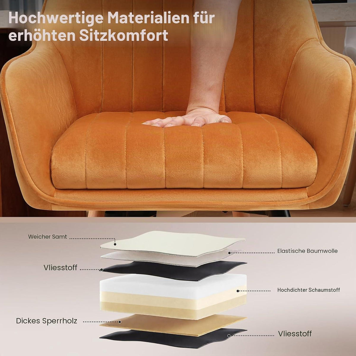 Esszimmerstühle 6er Set, 360° Drehbar, Braun Samt