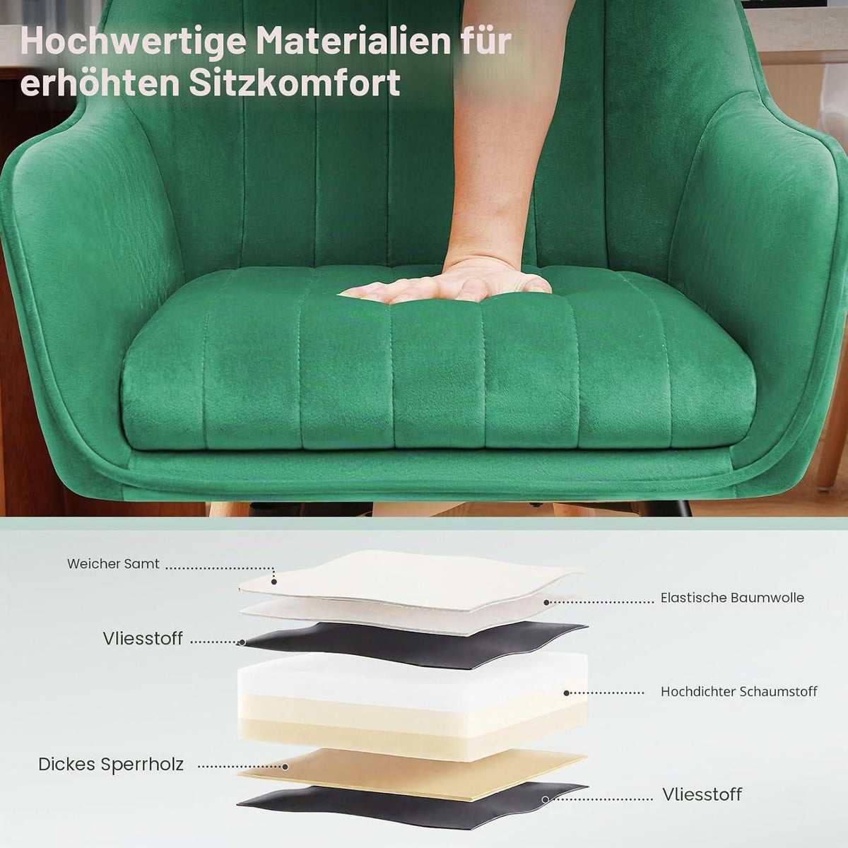 Esszimmerstühle 6er Set, Grün Samt, 360° Drehbar
