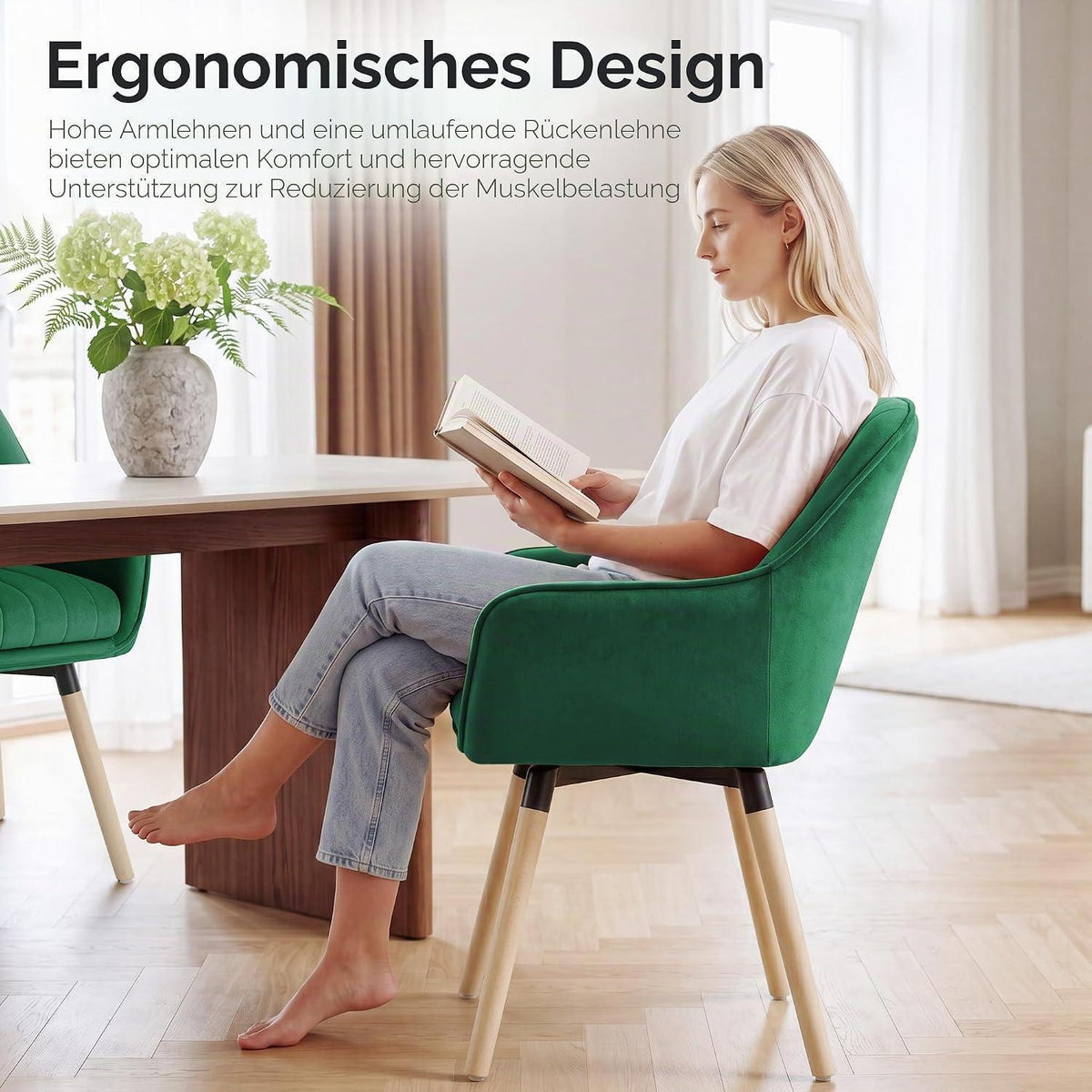 Esszimmerstühle 6er Set, Grün Samt, 360° Drehbar