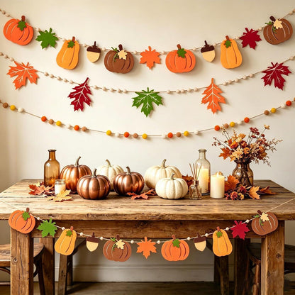 Herbstgirlande 3er Set – Filz & Holzdeko für Party & Thanksgiving