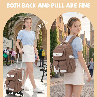 Schulrucksack mit Rollen für Mädchen – Braun, 27L