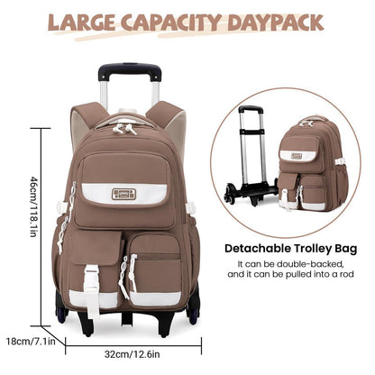 Schulrucksack mit Rollen für Mädchen – Braun, 27L