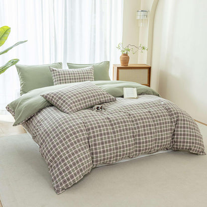 Karierte Bettwäsche 135x200, 4-teilig, Grünes Karomuster, Landhausstil