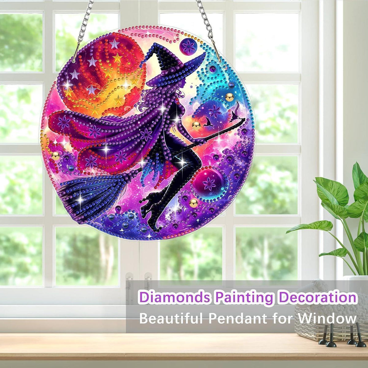 Diamant Painting Anhänger Landschaft mit Hexe