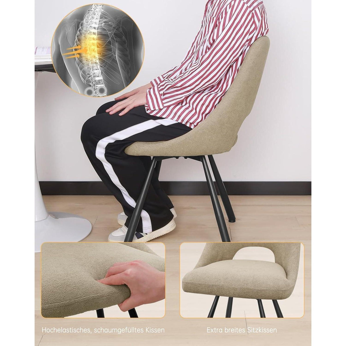 Drehbare Esszimmerstühle 6er Set | Kaschmir-Stoff, Ergonomisch