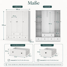 Weißer Kleiderschrank 150x50x180cm | 4 Türen, 5 Schubladen