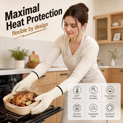 Hitzebeständige Grillhandschuhe – 26 cm, Baumwolle & Polyester