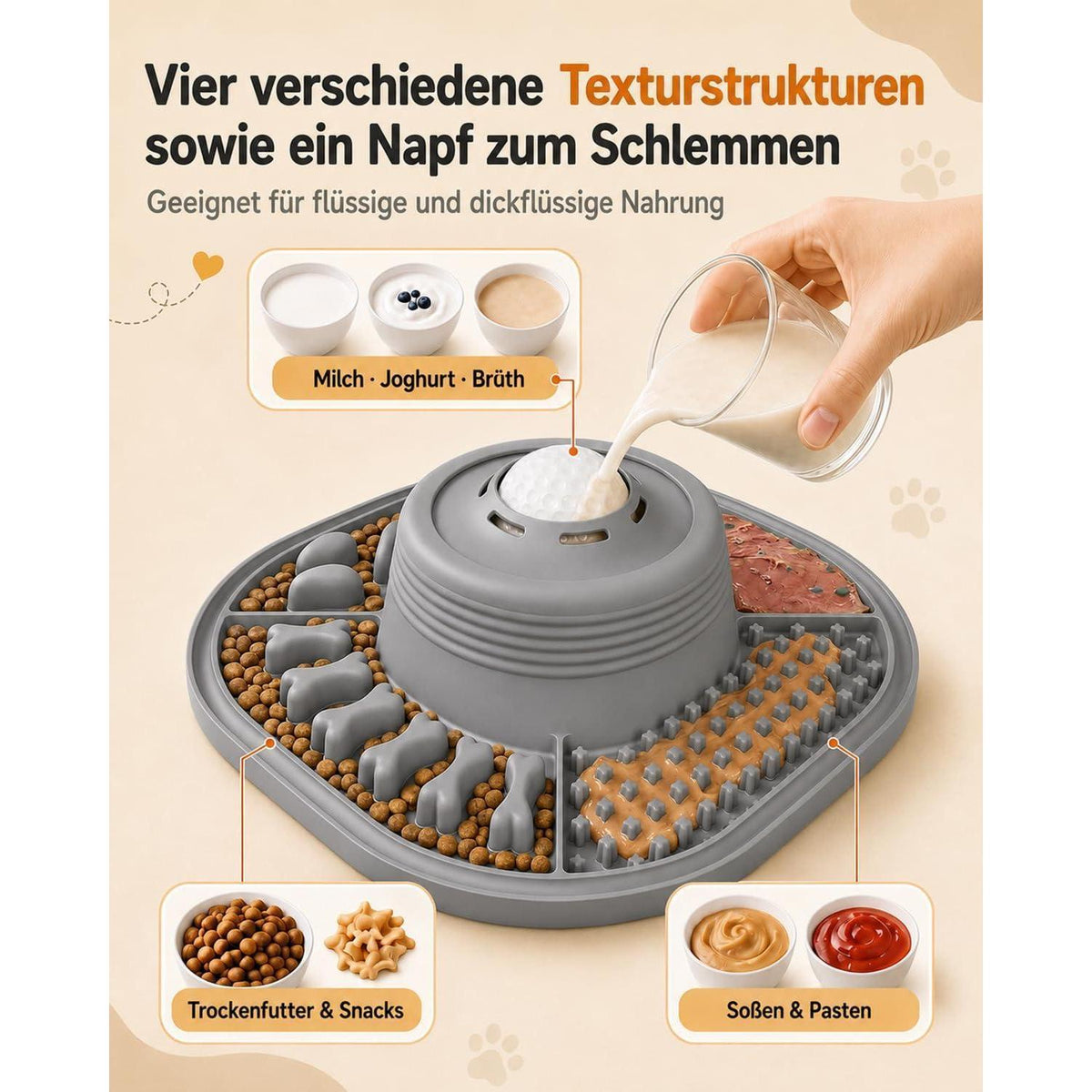 Slow-Feeder Leckmatte für Hunde – Grau, Faltbar & Beschäftigung