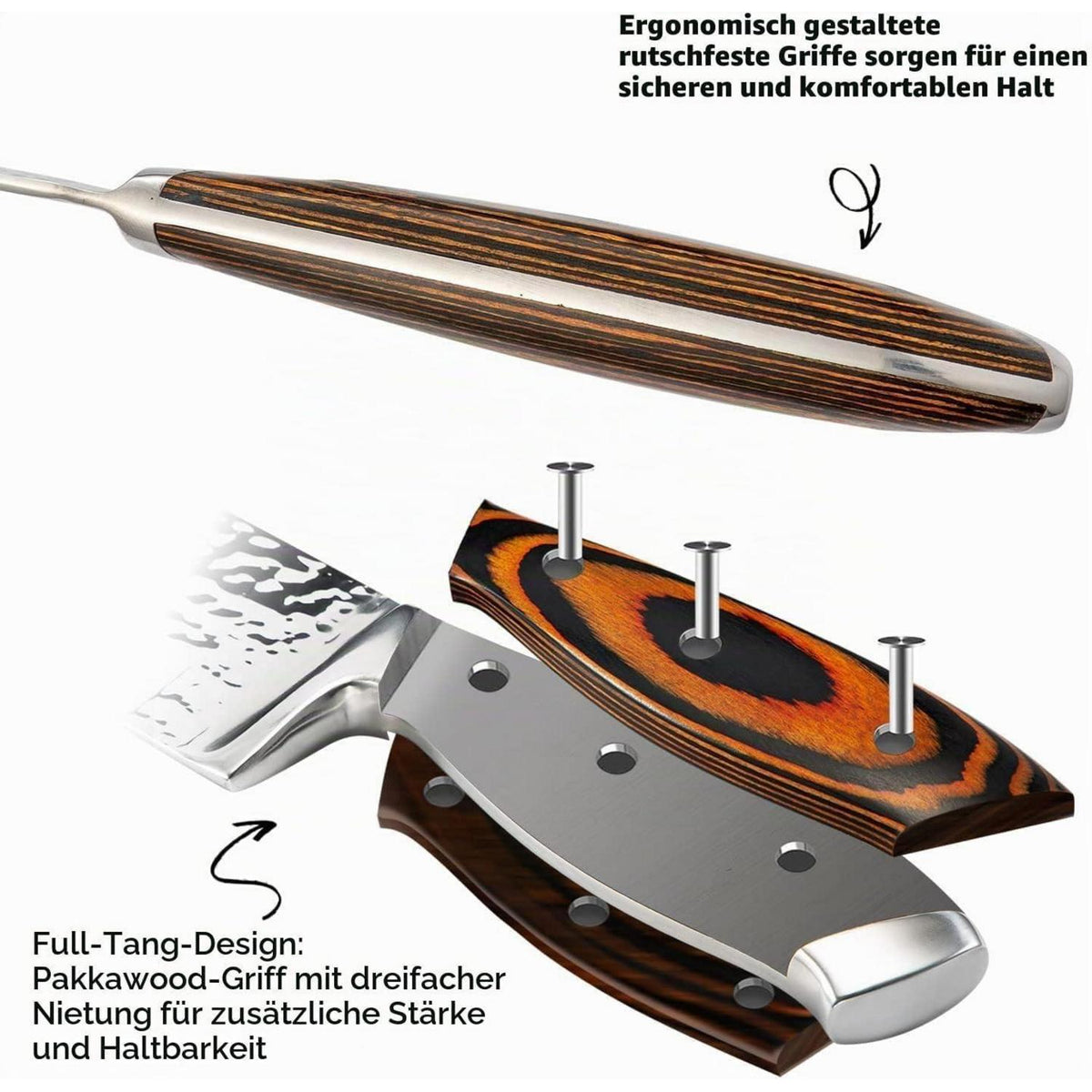 15-teiliges Küchenmesser-Set mit Block, Edelstahl & Holzgriff