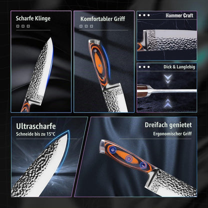 15-teiliges Küchenmesser-Set mit Block, Edelstahl & Holzgriff
