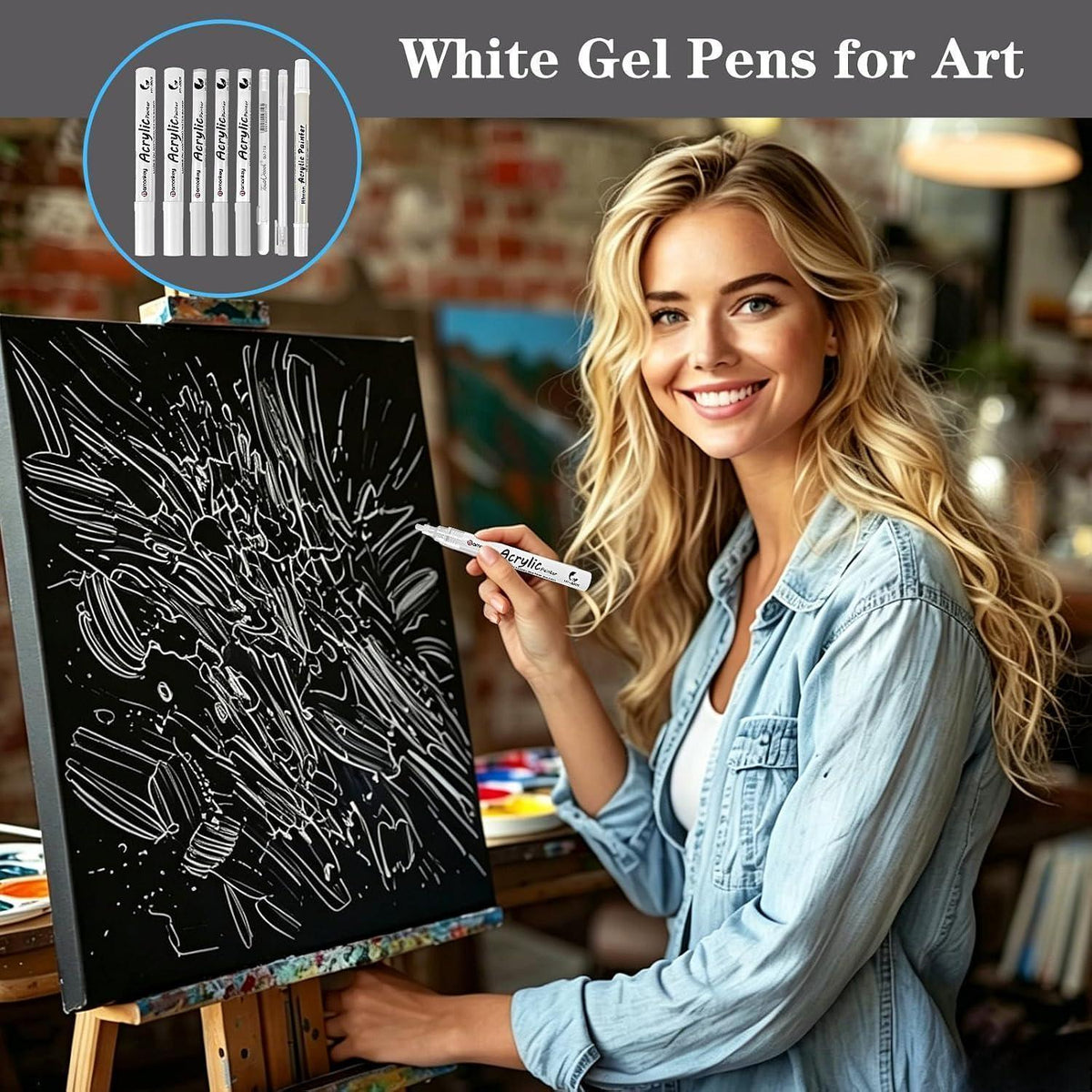 Weiße Acrylmarker Set | 8er Pack | Pinsel & Fineliner