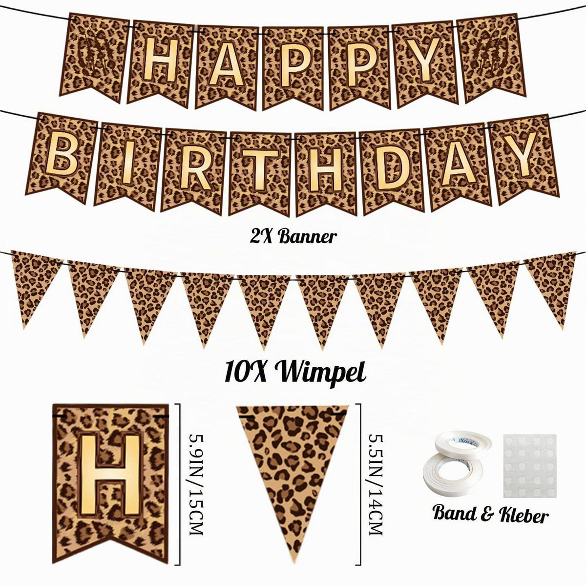 Leopard Geburtstag Deko Set mit Banner & Toppern