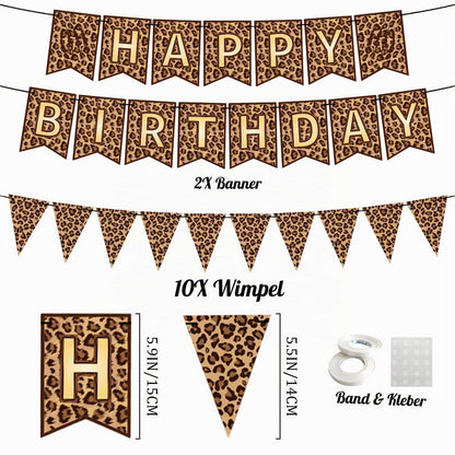 Leopard Geburtstag Deko Set mit Banner & Toppern