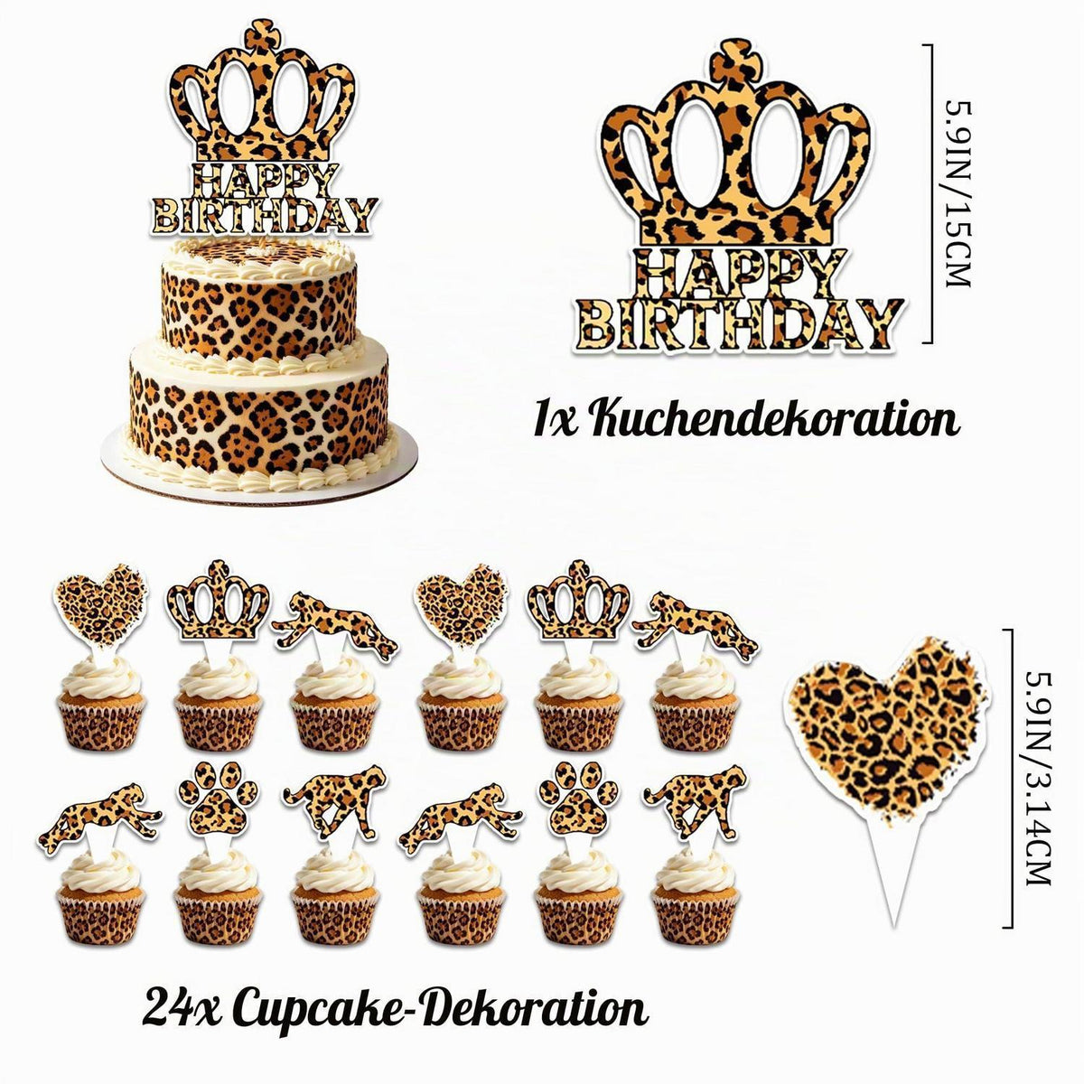 Leopard Geburtstag Deko Set mit Banner & Toppern