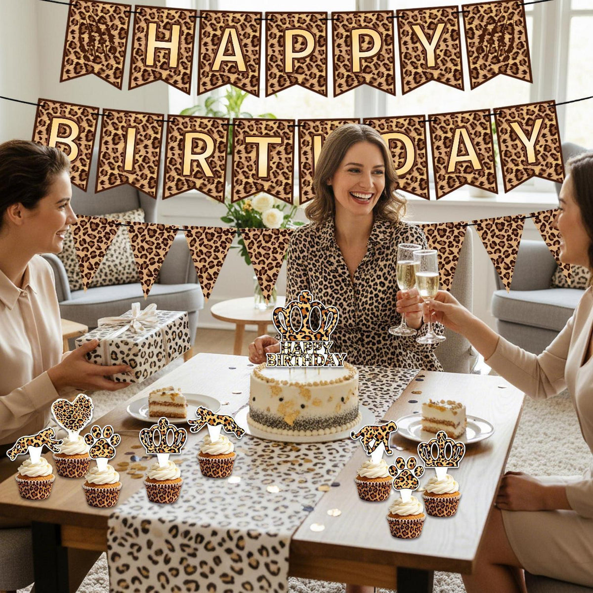 Leopard Geburtstag Deko Set mit Banner & Toppern