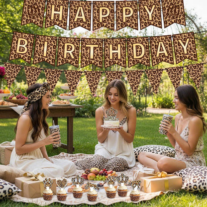 Leopard Geburtstag Deko Set mit Banner & Toppern