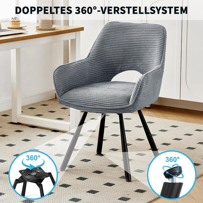360° Drehbarer Esszimmerstuhl mit Armlehnen, Grau