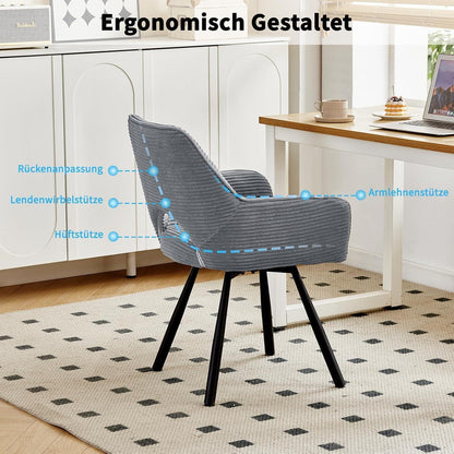360° Drehbarer Esszimmerstuhl mit Armlehnen, Grau