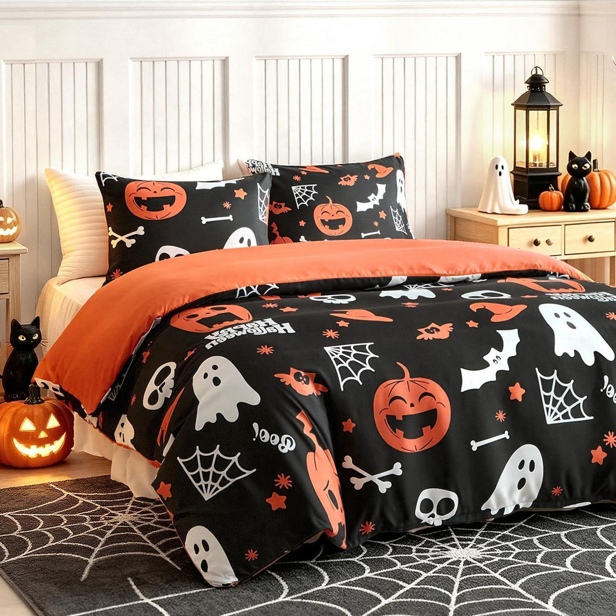 Halloween Bettwäsche Set Kürbis & Geister – Einzelbett 135x200 cm