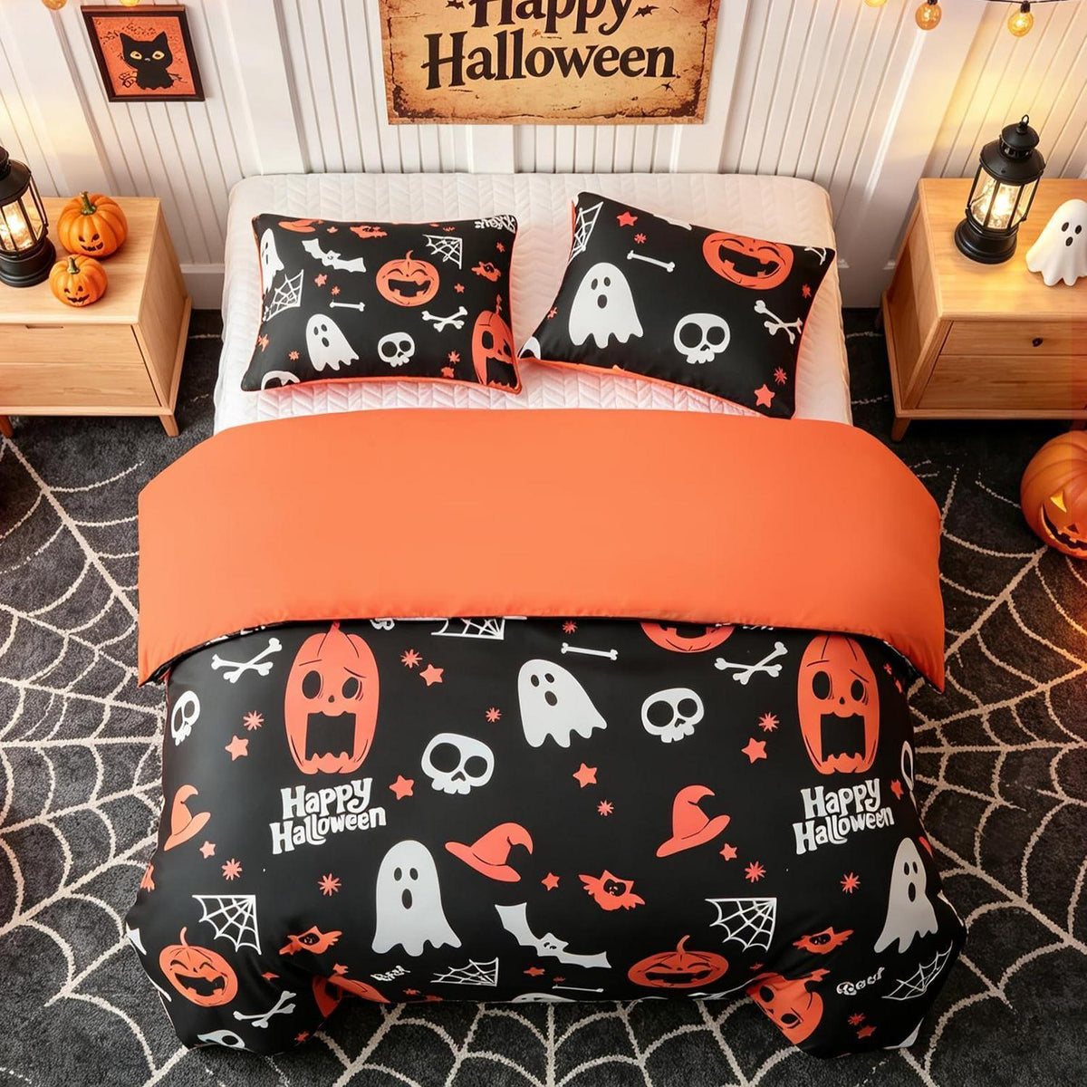 Halloween Bettwäsche Set Kürbis & Geister – Einzelbett 135x200 cm