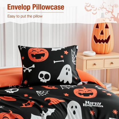 Halloween Bettwäsche Set Kürbis & Geister – Einzelbett 135x200 cm