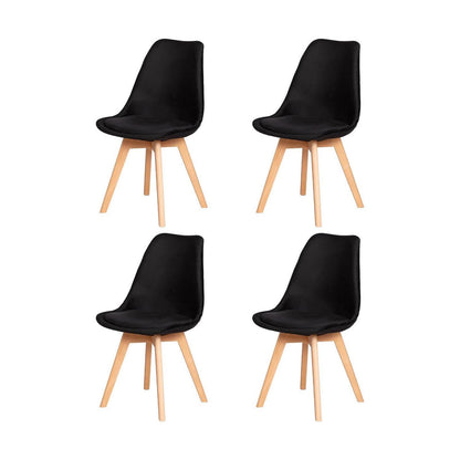 4 Samt Esszimmerstühle Schwarz, Massivholzbeine