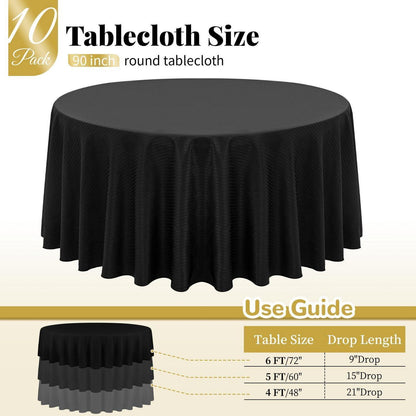 10x Runde Tischdecke Schwarz Streifen, 228cm – Waschbar & Wiederverwendbar