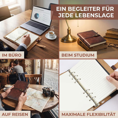 A5 Leder Notizbuch mit Stift – Nachfüllbar & Vintage